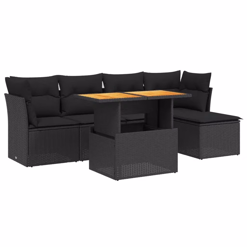 vidaXL Set Divano da Giardino 6 pz a L in Polyrattan Nero con Cuscini e Tavolino – 2