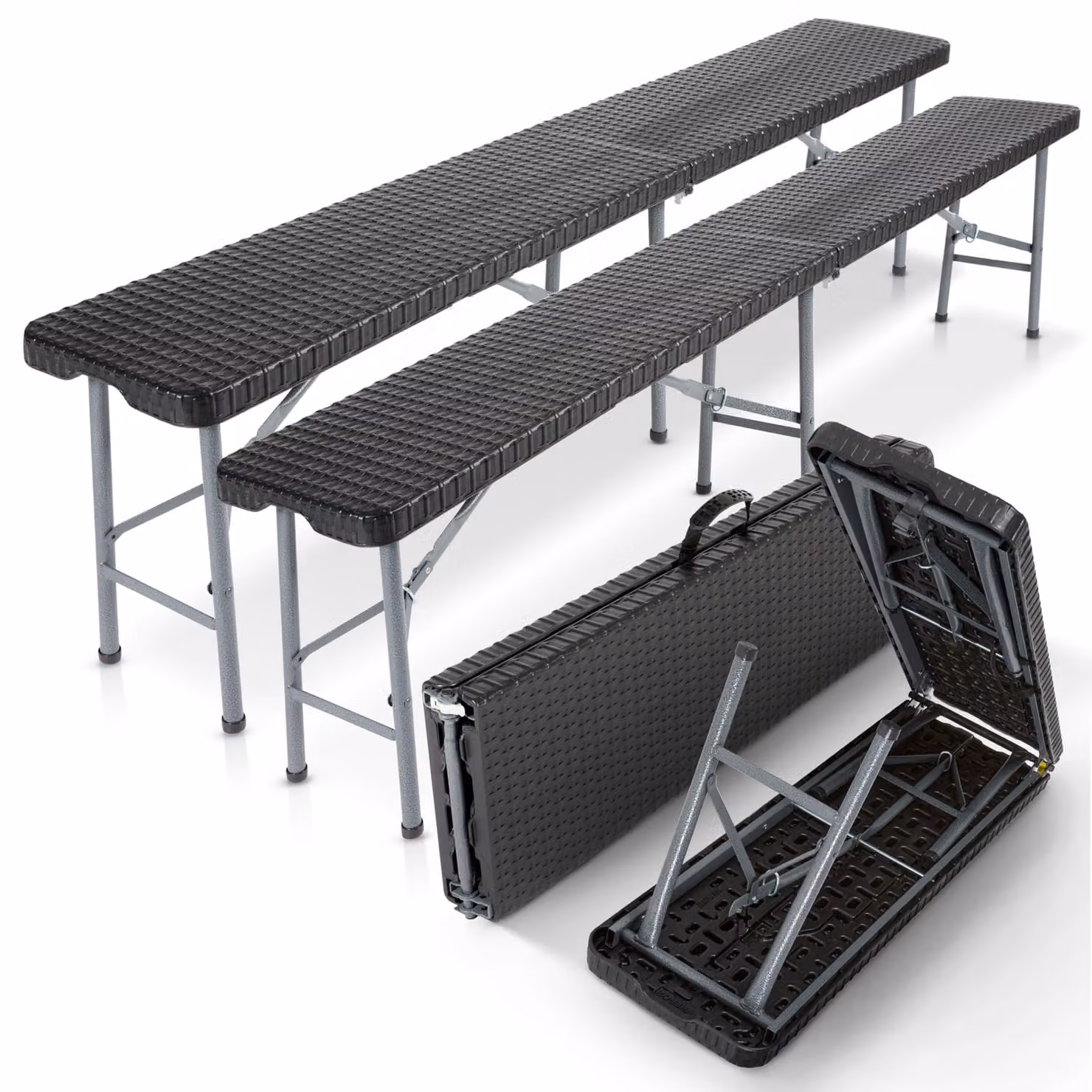 AREBOS 2x panca da birra pieghevole 183x28x43 cm pieghevole, campeggio e giardino, nero