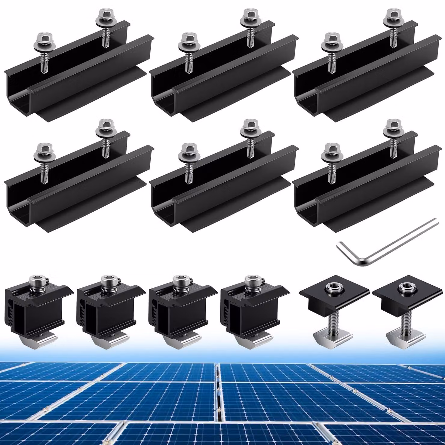 Supporti per pannelli solari, set da 6 pezzi, alluminio, regolabili, colore nero