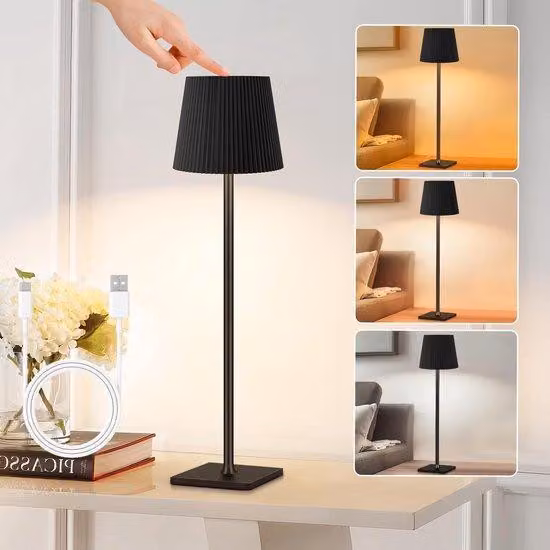 Lampada da tavolo a LED, senza fili, touchscreen, dimmerabile, 3 temperature di colore, 4800 mAh, ricaricabile, struttura in metallo, per esterni, lampada da comodino, lampada da tavolo