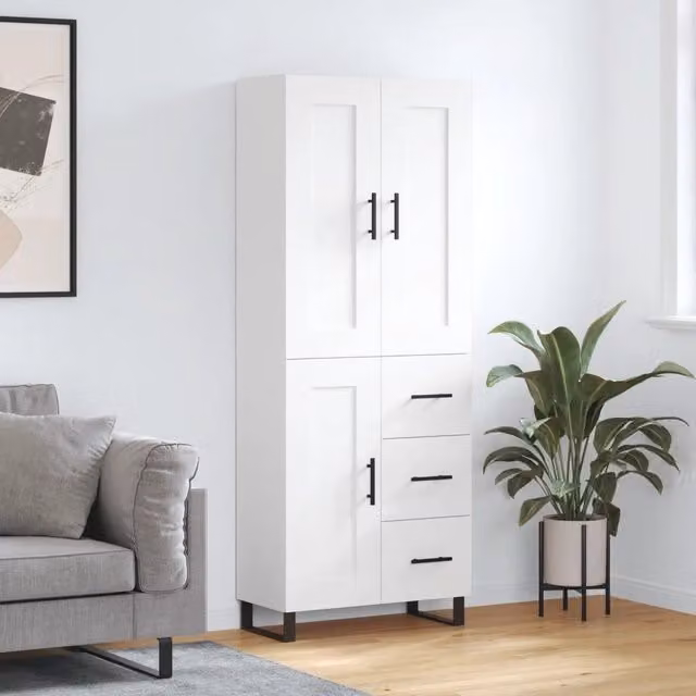 Credenza Bianca 69,5x34x180 cm in Legno Multistrato 3200025