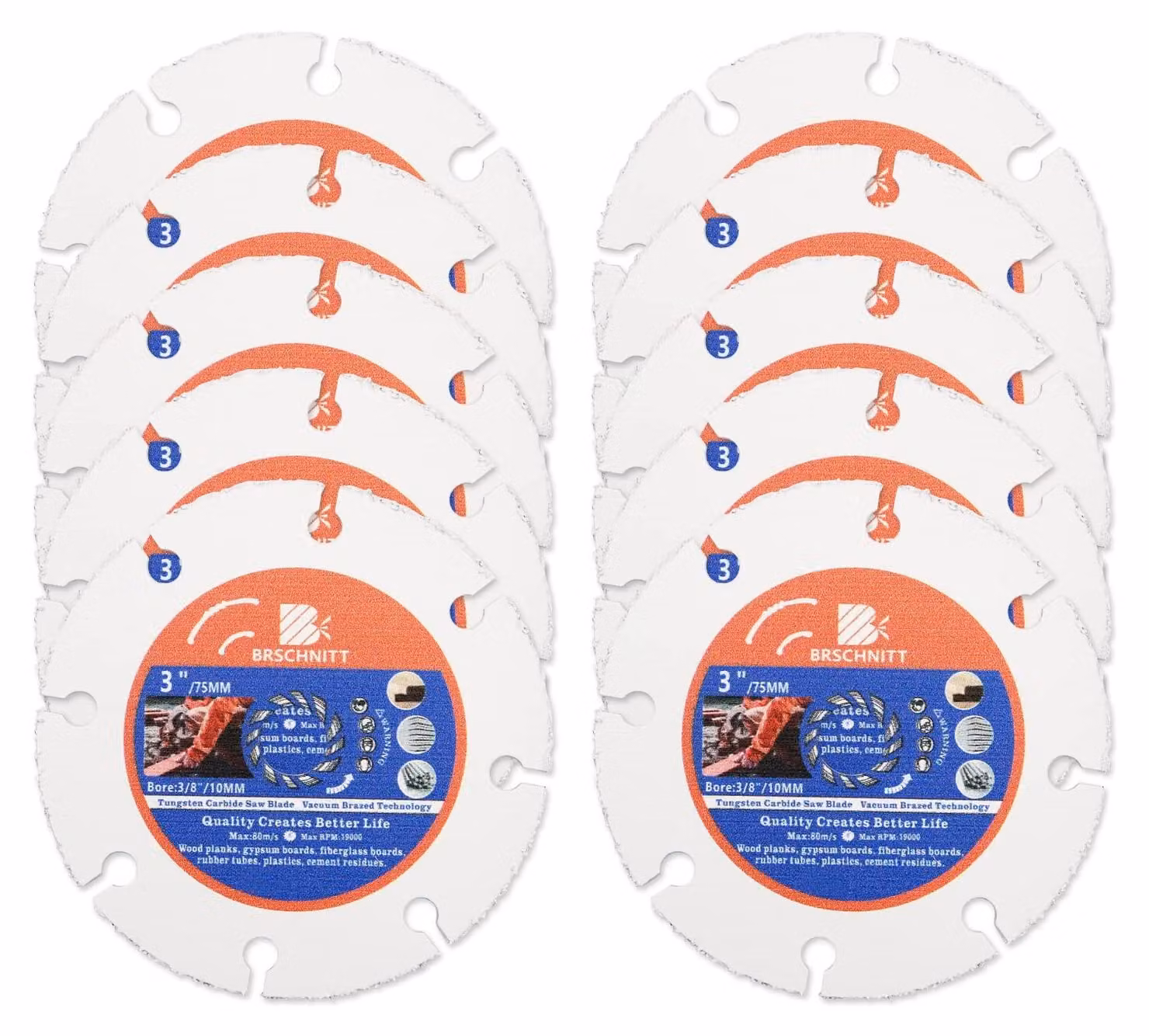 Set di 10 dischi da taglio in carburo per smerigliatrice angolare, diametro 75 mm