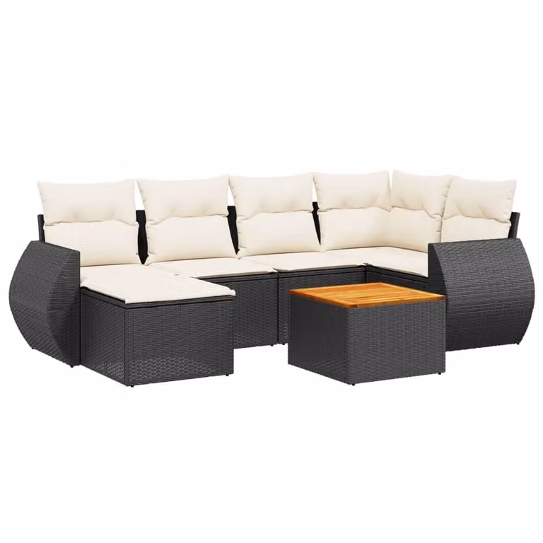 Set Divani da Giardino con Cuscini 7pz Nero Polyrattan