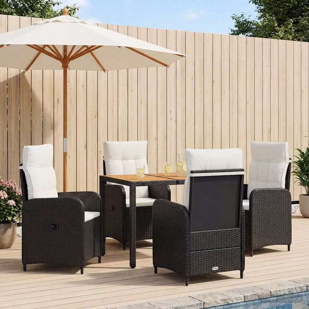 Set da pranzo per esterni vidaXL in polyrattan e legno di acacia, 5 pezzi, Nero e Bianco