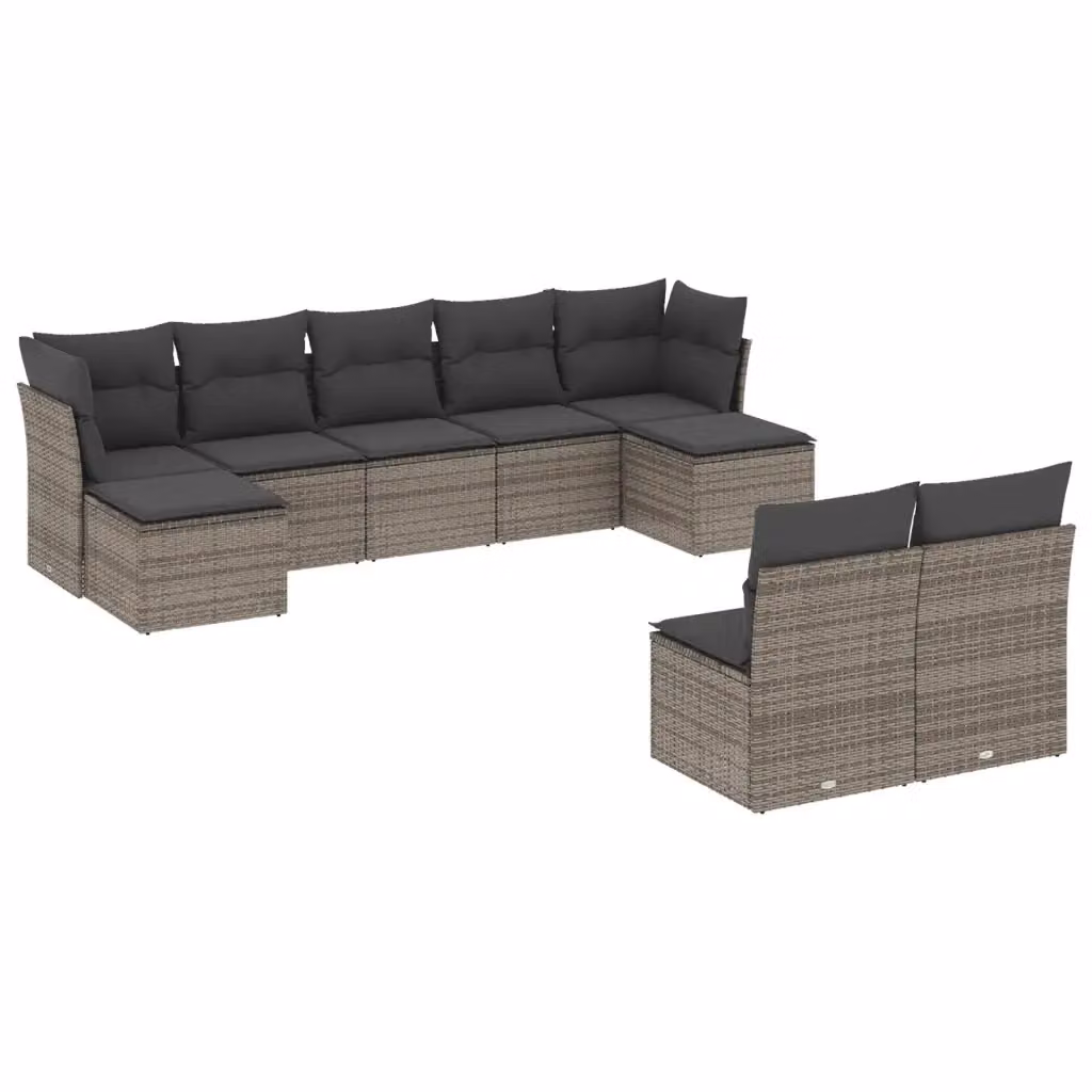 vidaXL Set Divano da Giardino a L 9 pz in Polyrattan Grigio con Cuscini e Ottoman – 2