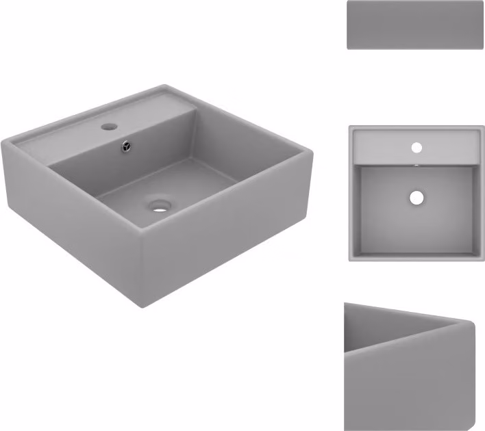 vidaXL Lavabo con troppopieno quadrato opaco grigio chiaro 41x41 cm - Lavabo da bagno