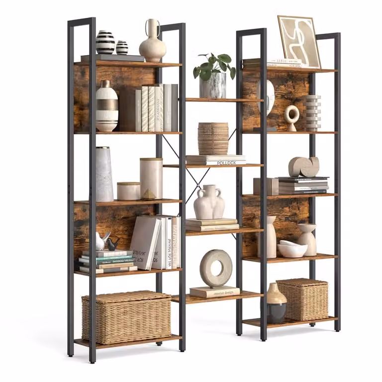 Libreria Scaffale Portaoggetti con 14 Ripiani | VASAGLE, Marrone Vintage + Nero / 158l cm
