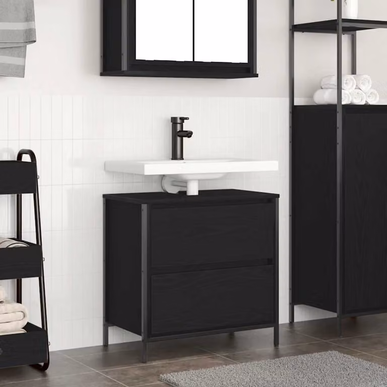 Mobile Lavabo da Bagno vidaXL con Cassetti in Rovere Nero L: 60 cm, P: 34,5 cm, H: 60 cm