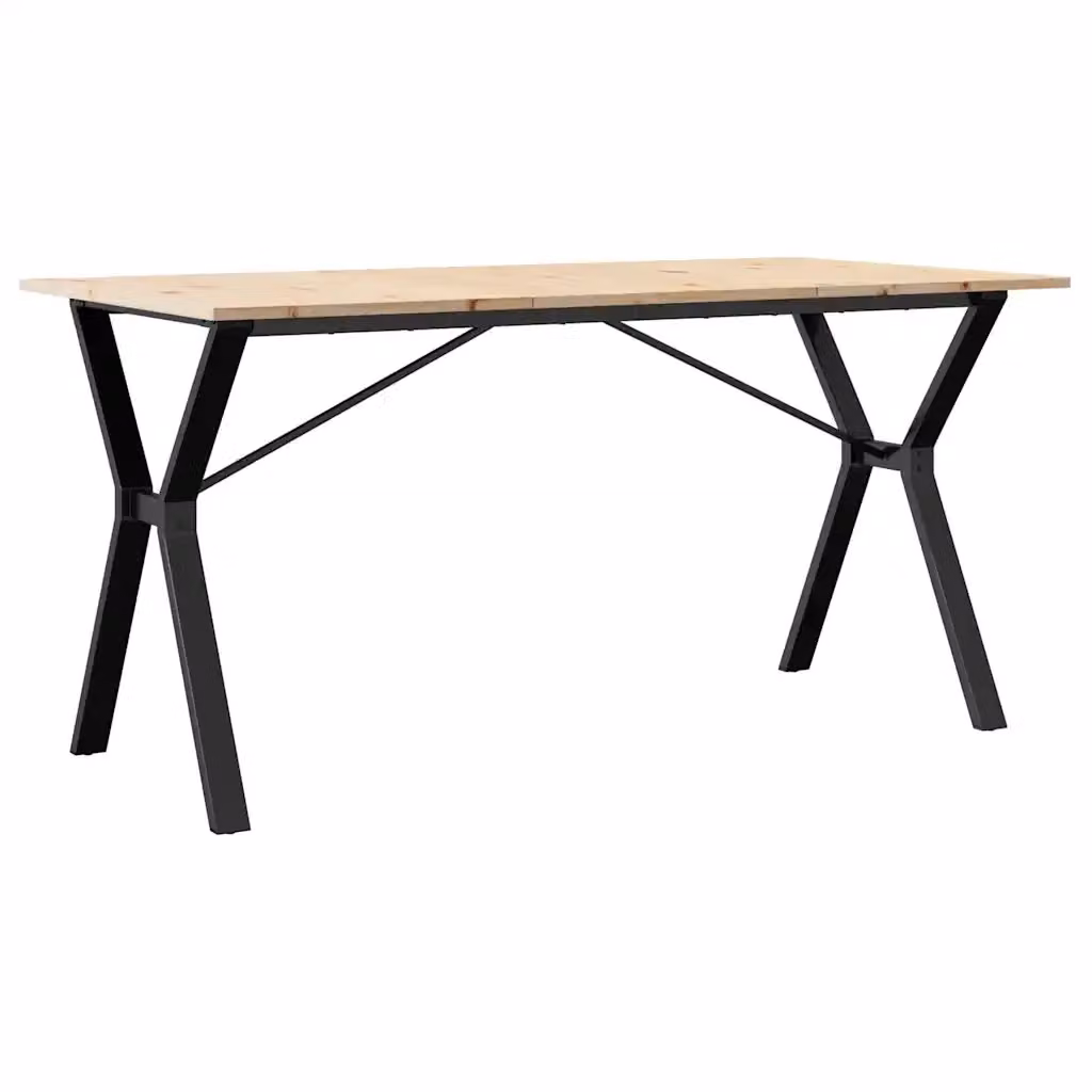 vidaXL Tavolo da Pranzo Rettangolare in Legno di Pino e Metallo Marrone con Telaio a X L: 140 cm, P: 80 cm, H: 75 cm – 2