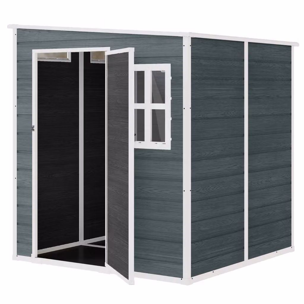 Casetta da giardino in legno Minimal grigia con porta singola, finestre e serratura, L/P/H: 182 x 182 x 196 cm – 2