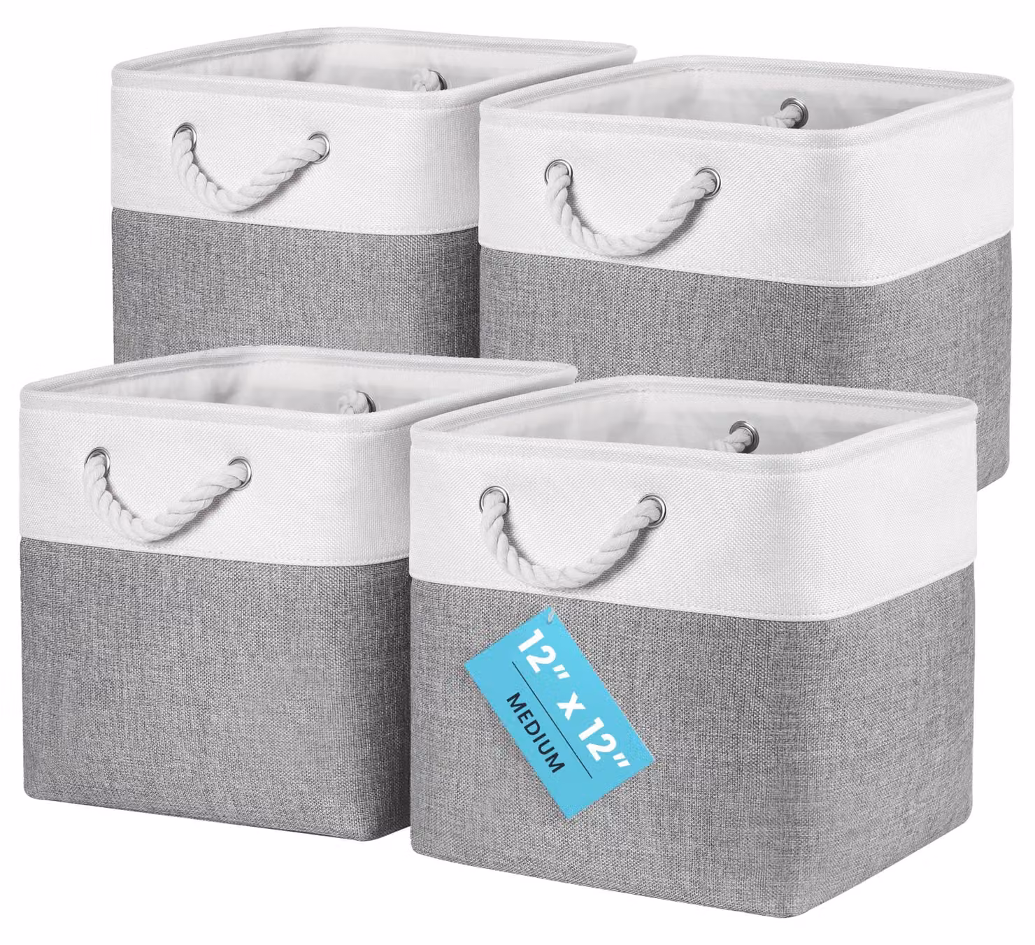 Set di 4 cesti grigio/bianco con maniglie