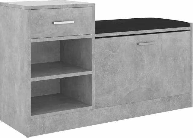 Scarpiera moderna con panca porta scarpe in ecopelle grigia, L: 94,5 cm, P: 31 cm, H: 57 cm – 1