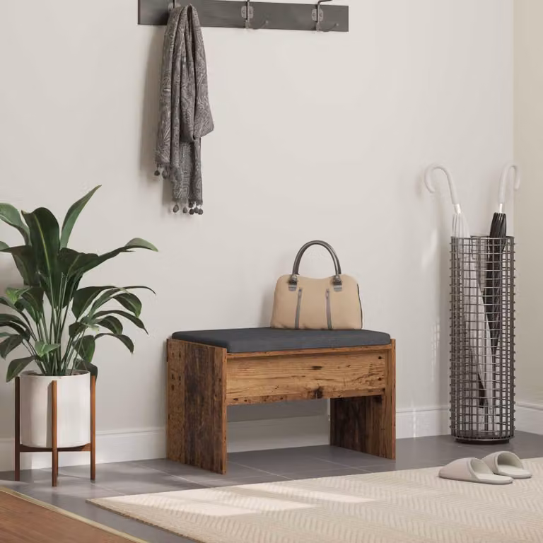 vidaXL Panca per ingresso con cuscino Legno vecchio 63 x 38 x 40 cm