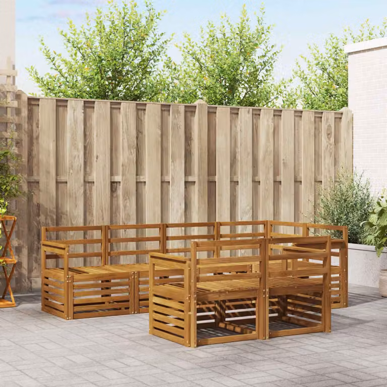 Set di divani da esterno vidaXL 7 pz in legno di acacia con cuscini beige e poliestere resistente ai raggi UV