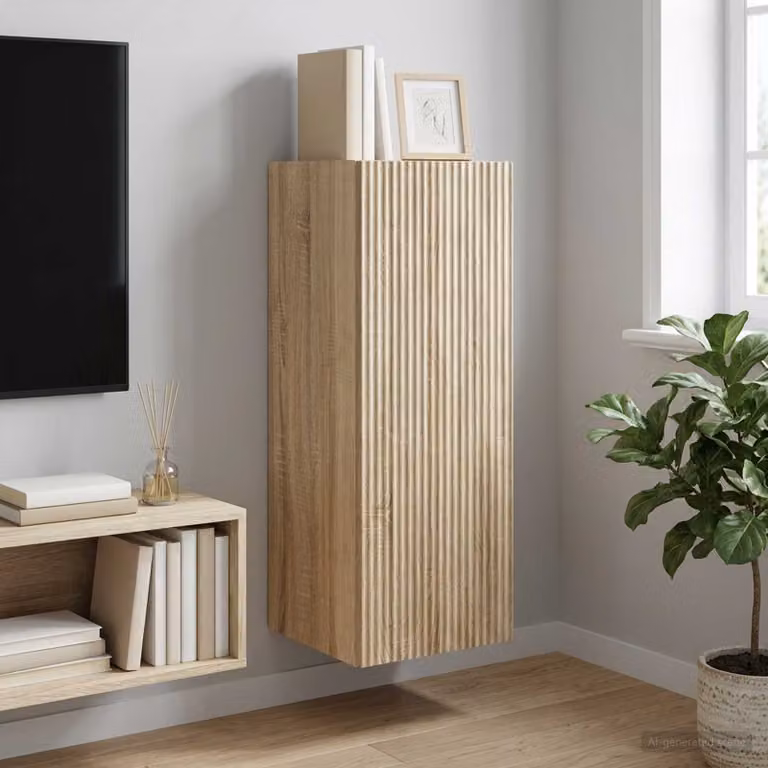 Mobiletto a muro moderno vidaXL in legno marrone con illuminazione LED e ripiani interni L/P/H: 33 x 34,5 x 90 cm
