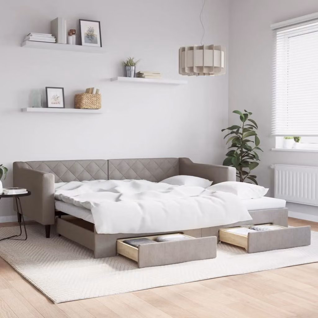 Maison Exclusive - Divano letto estraibile con cassetti, color taupe, 100x200 cm, rivestimento in tessuto