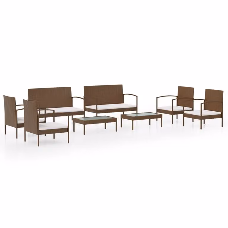 vidaXL set salotto da giardino 8 pezzi con cuscini in poly rattan marrone