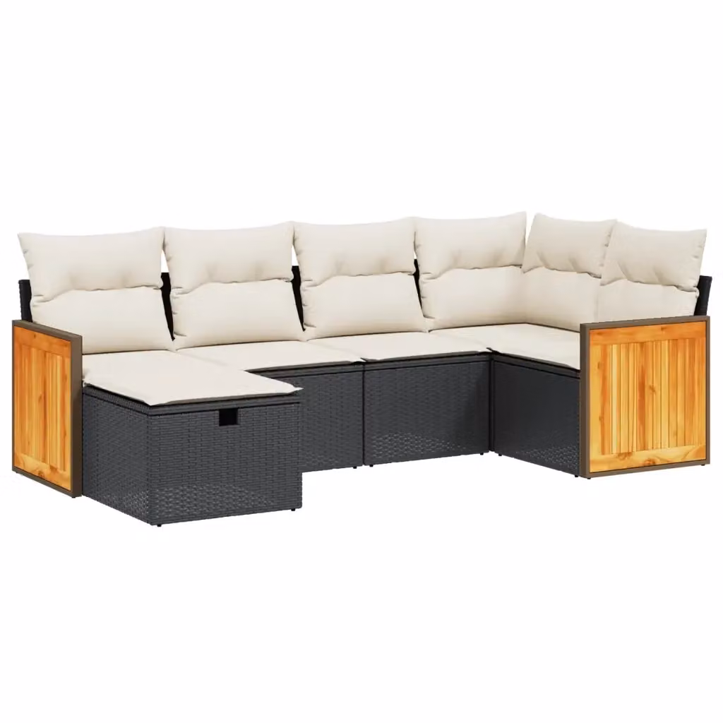 Set Divano da Giardino vidaXL 6 pz a Forma a L con Cuscini Nero e Bianco in Polyrattan e Acciaio – 2
