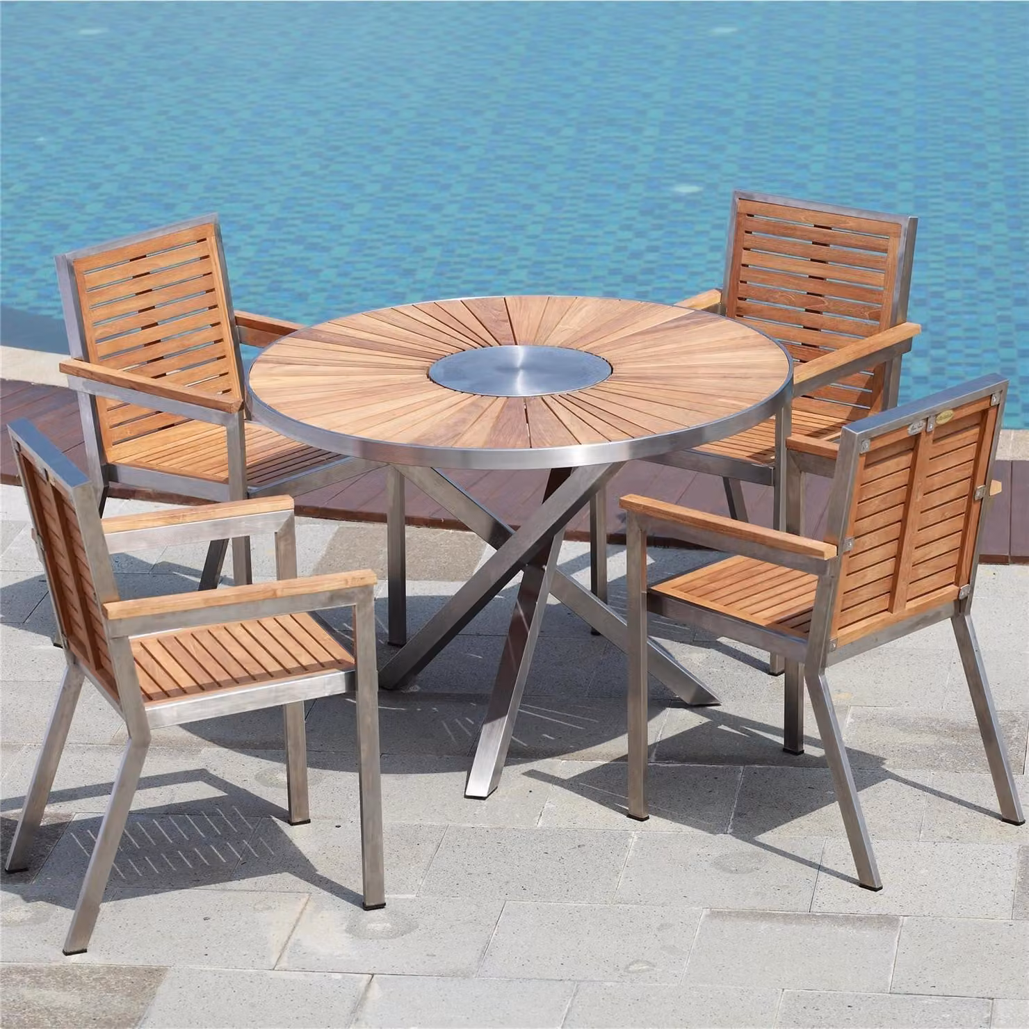 4 Stühle Dosazzo + Tisch Alserio 80 cm Edelstahl