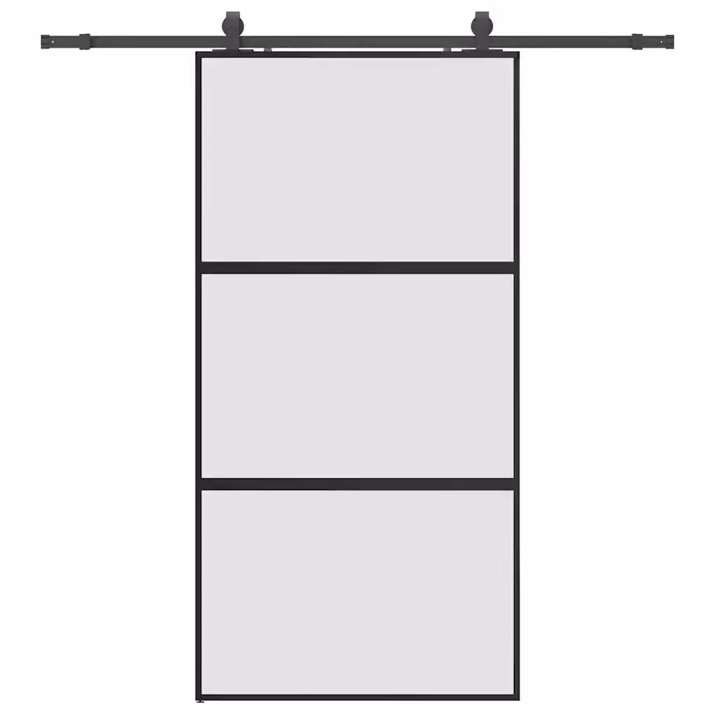Porta Scorrevole Moderna vidaXL in Vetro e Alluminio Nero L: 102,5 cm, H: 205 cm – 2