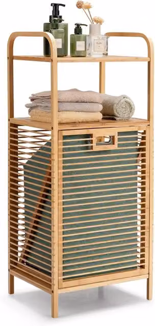 Cesto portabiancheria basculante 40,5 x 33 x 95,5 cm grande capacità facile da spostare design moderno in bambù naturale 20_0021034