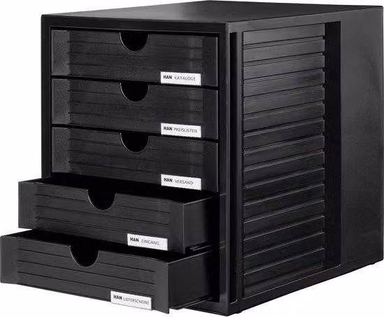 Scatola organizer DIN A4, 5 cassetti, nera, organizer da ufficio