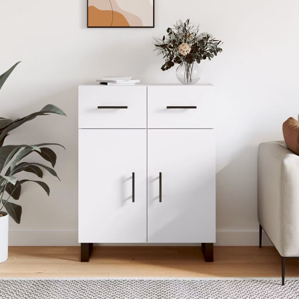 Credenza moderna bianca vidaXL a parete in legno e metallo L: 69,5 cm, P: 34 cm, H: 90 cm