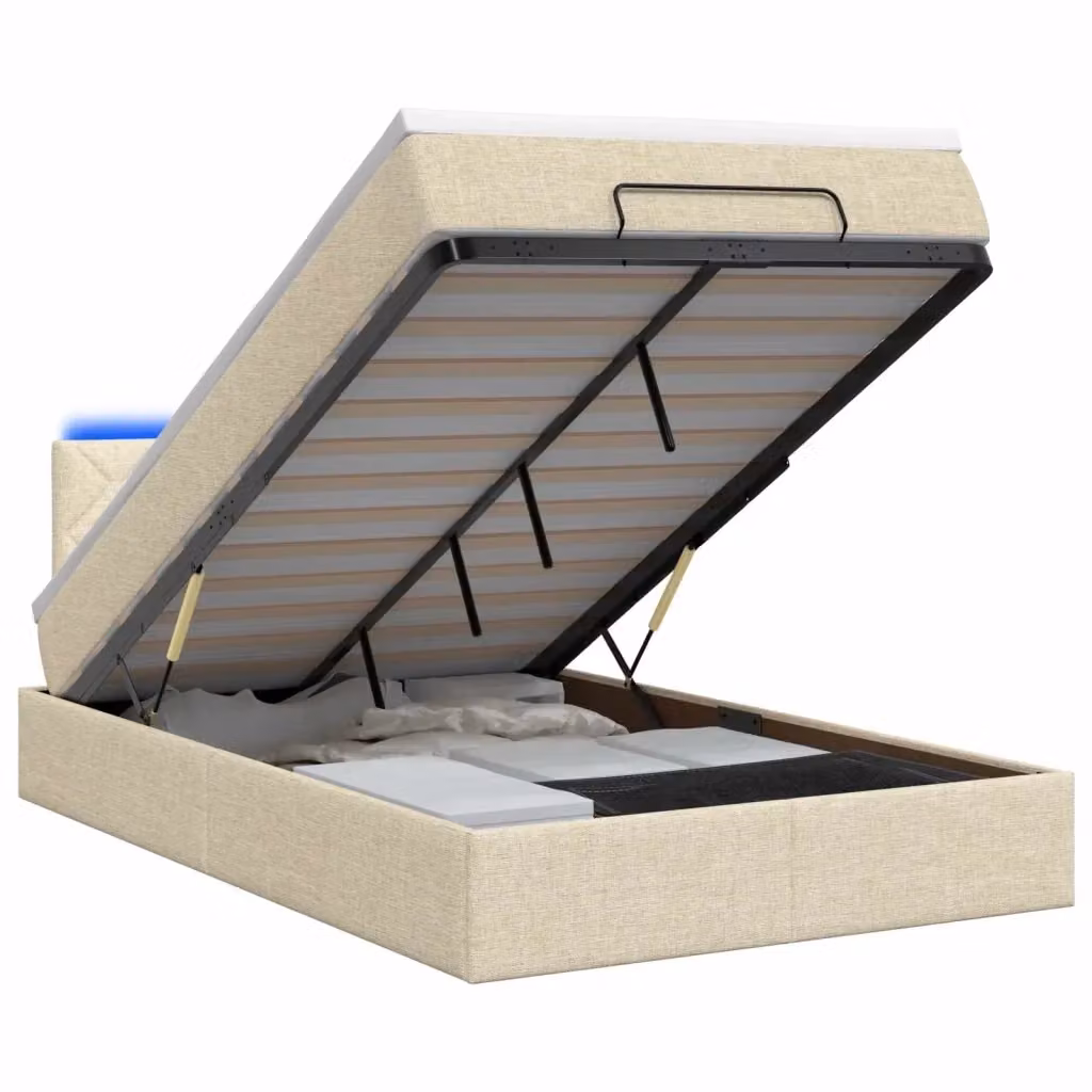Letto Ottomano con Materasso Ibrido e Illuminazione LED vidaXL Beige L 120 x P 200 x H 88 cm – 2