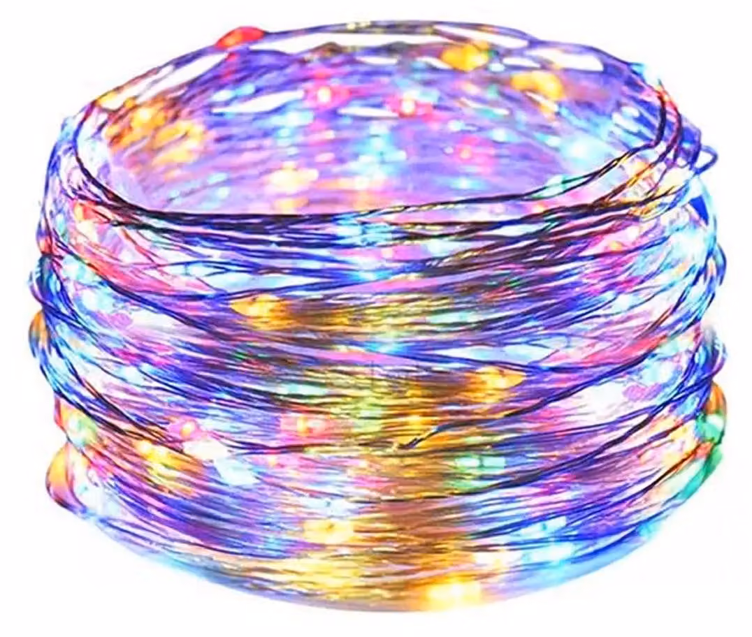 Catena luminosa a LED, 4 metri, RGBY, filo di rame, alimentazione a batteria a bottone, decorazione