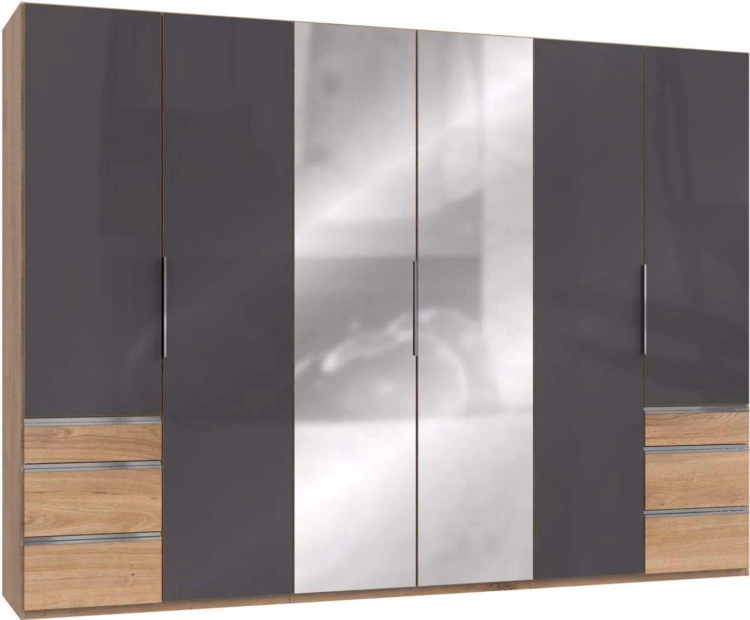 Armadio Armadio camera da letto Level 300x58x216cm asse rovere grigio vetro specchio (18244)