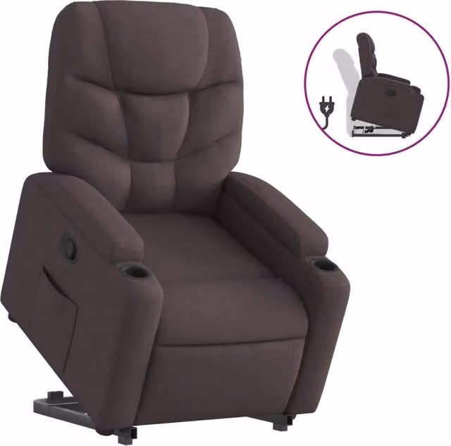 Poltrona | Sedia Relax Alzapersona Reclinabile Marrone Scuro in Tessuto