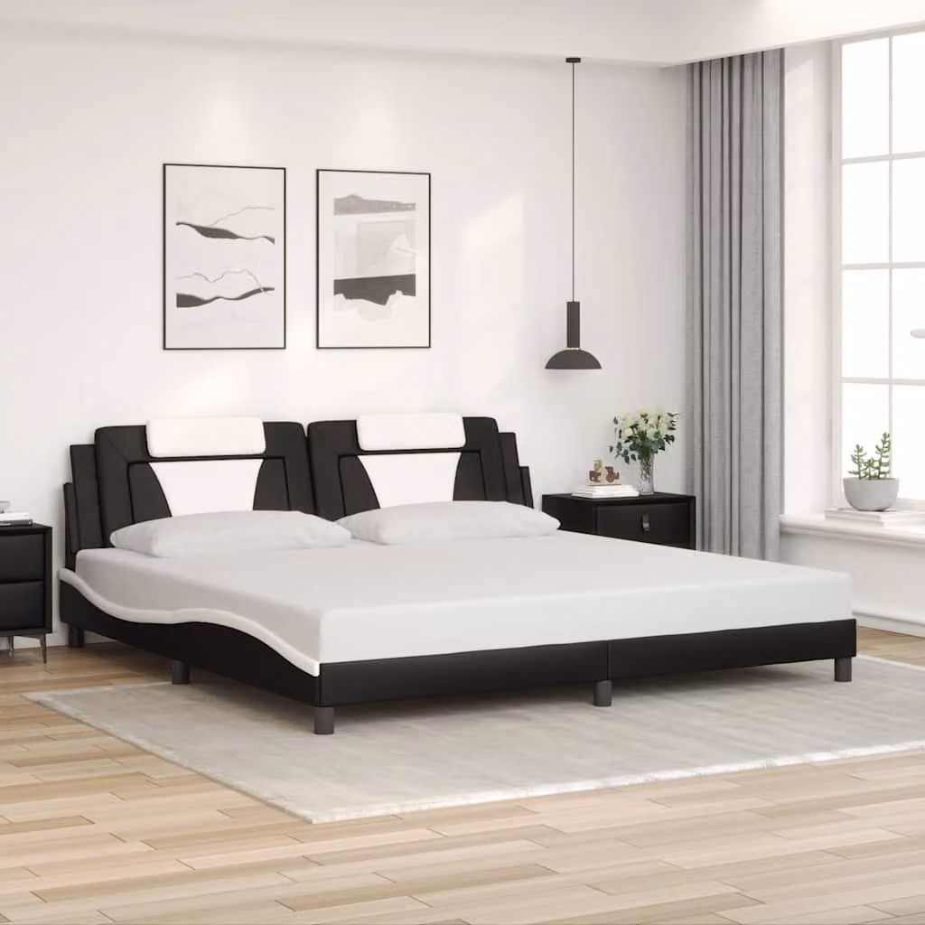 Giroletto Viana vidaXL in similpelle bianco e nero senza materasso L/P: 200 x 200 cm – 1