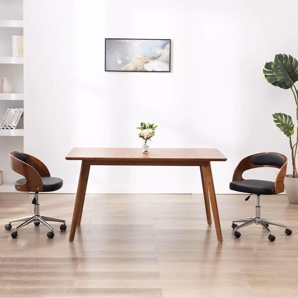 Sedia da ufficio girevole moderna vidaXL in similpelle nera con struttura in legno e metallo