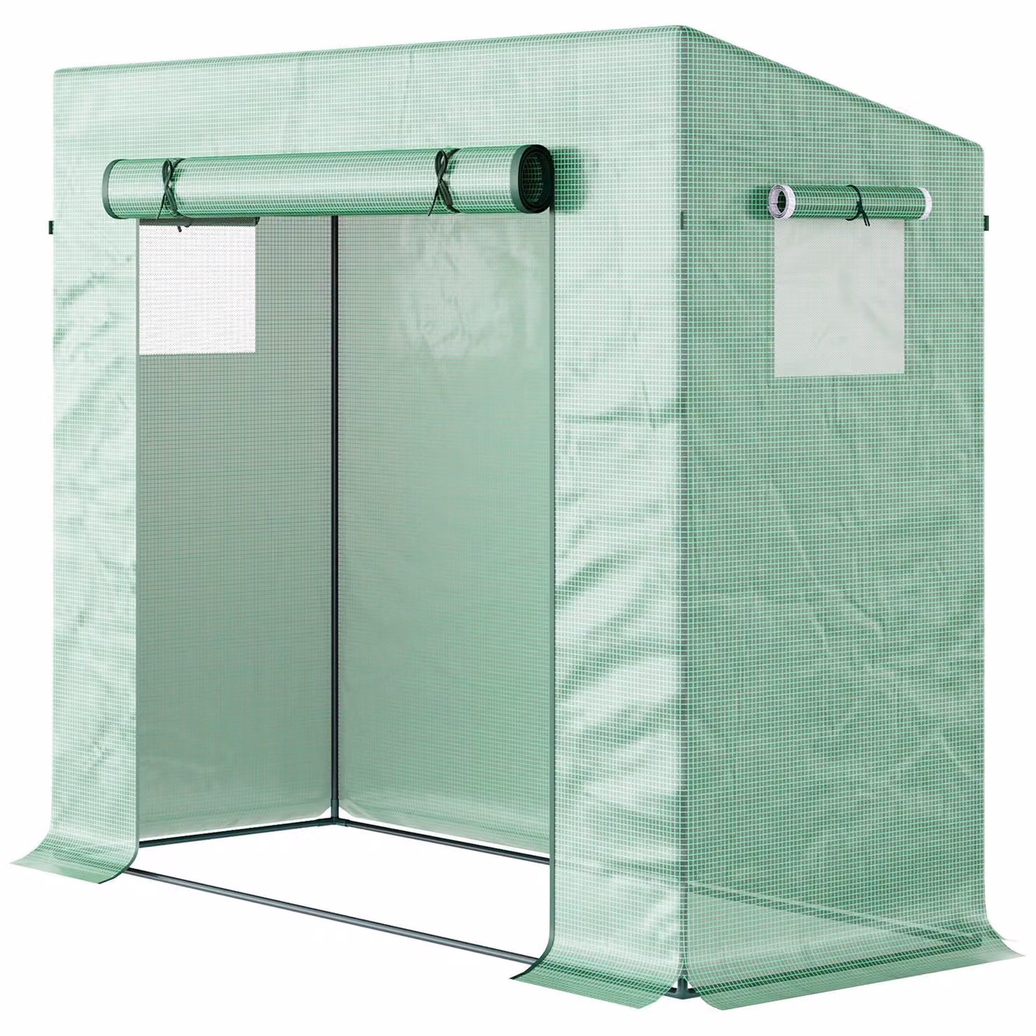 Serra in policarbonato con porta a rullo e finestre laterali - Serra per coltivazione | Colore: Verde | Dimensioni: 76x200x168 cm