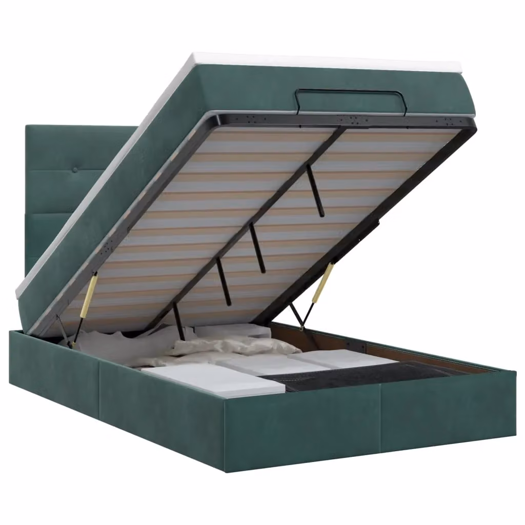 Letto ottomano moderno vidaXL in velluto verde e bianco con contenitore a sollevamento e materasso a molle L/P/H: 120 x 200 x 140 cm – 2