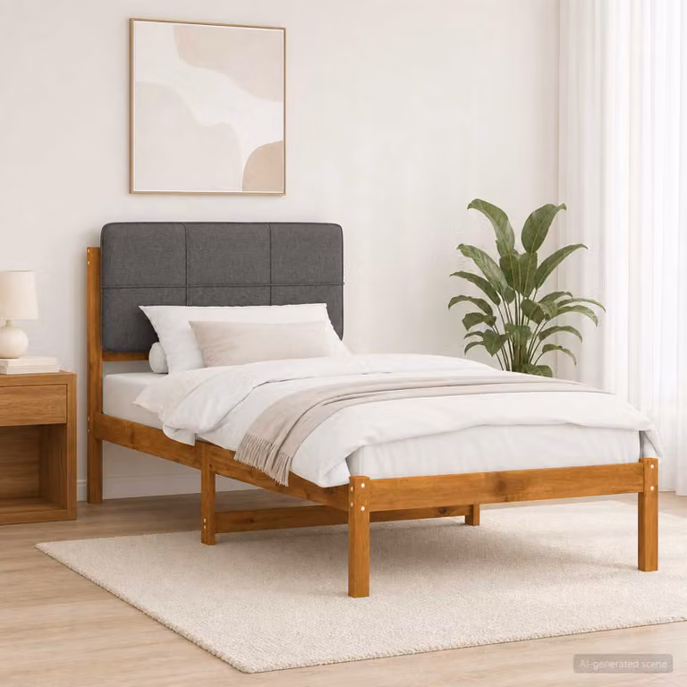 Letto con Testiera Rivestita vidaXL in Legno di Acacia Naturale e Grigio Chiaro L 140 x P 90 x H 196 cm