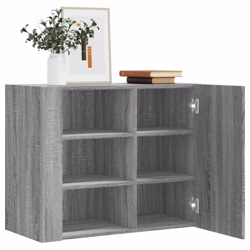 Armadietto a muro vidaXL Grigio con ante a battente e ripiani interni L: 75 cm, P: 35 cm, H: 60 cm