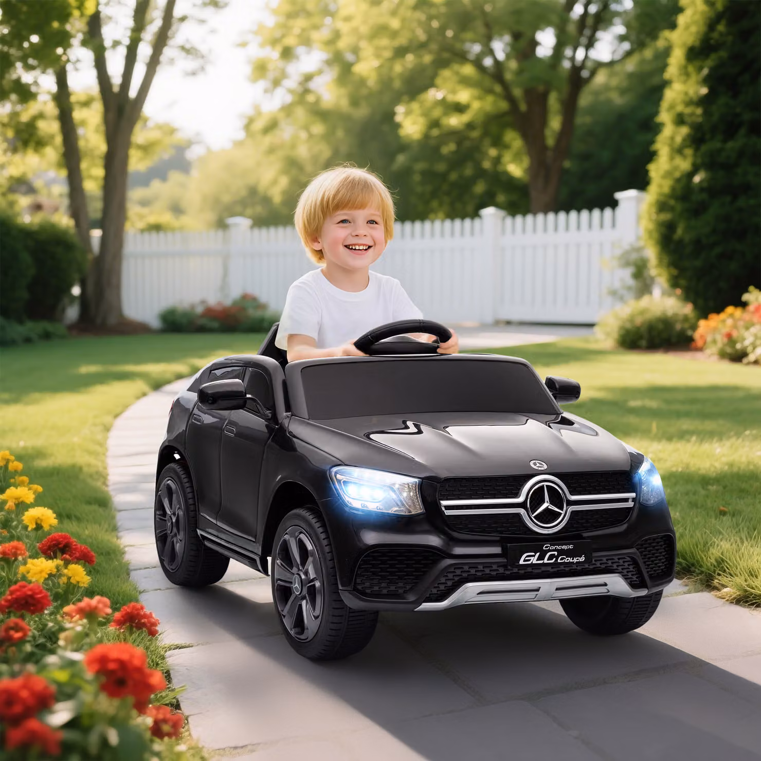 AIYAPLAY Macchina elettrica per bambini Mercedes, 12V, con telecomando 2.4G e 3 velocità, Nero, L/P/H: 105 x 68 x 50 cm – 2