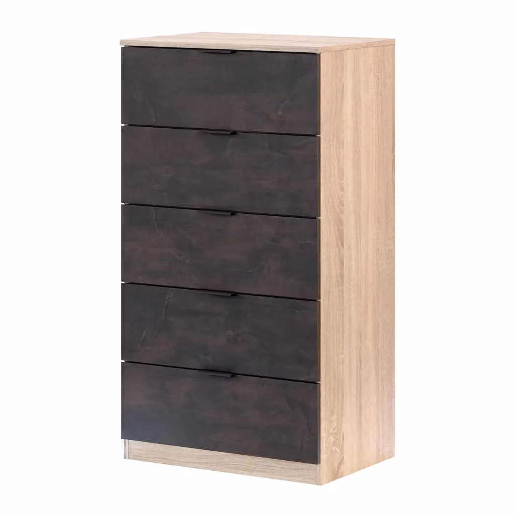 Cassettiera Armenia DMORA con 5 cassetti per camera da letto, design moderno in Rovere e Antracite, L 60 cm x P 40 cm x H 110 cm – 2