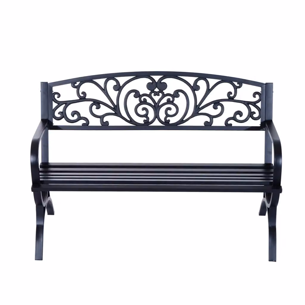 Panchina da giardino Xylo a 3 posti in acciaio nero con braccioli L: 127 cm, P: 60 cm, H: 85 cm – 2