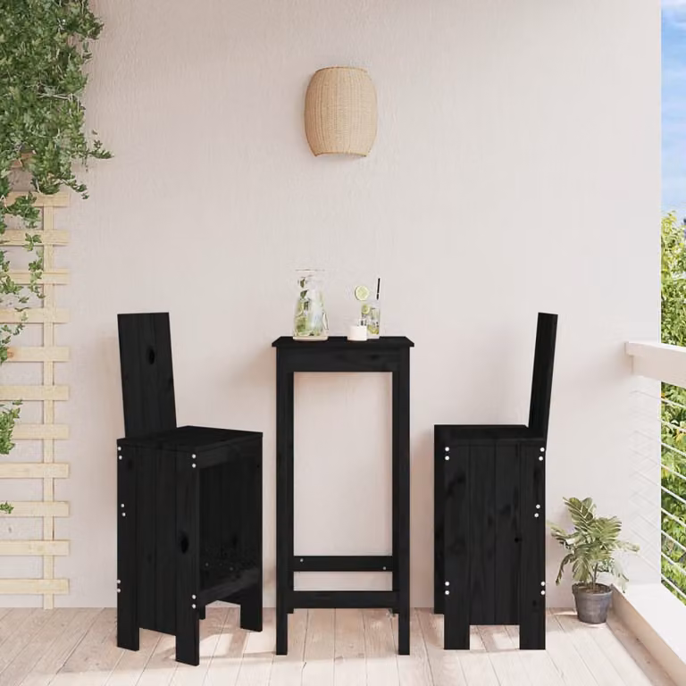 Set di 2 sgabelli da bar vidaXL in legno massello di pino neri, stile rustico, L/P/H: 40 x 42 x 120 cm