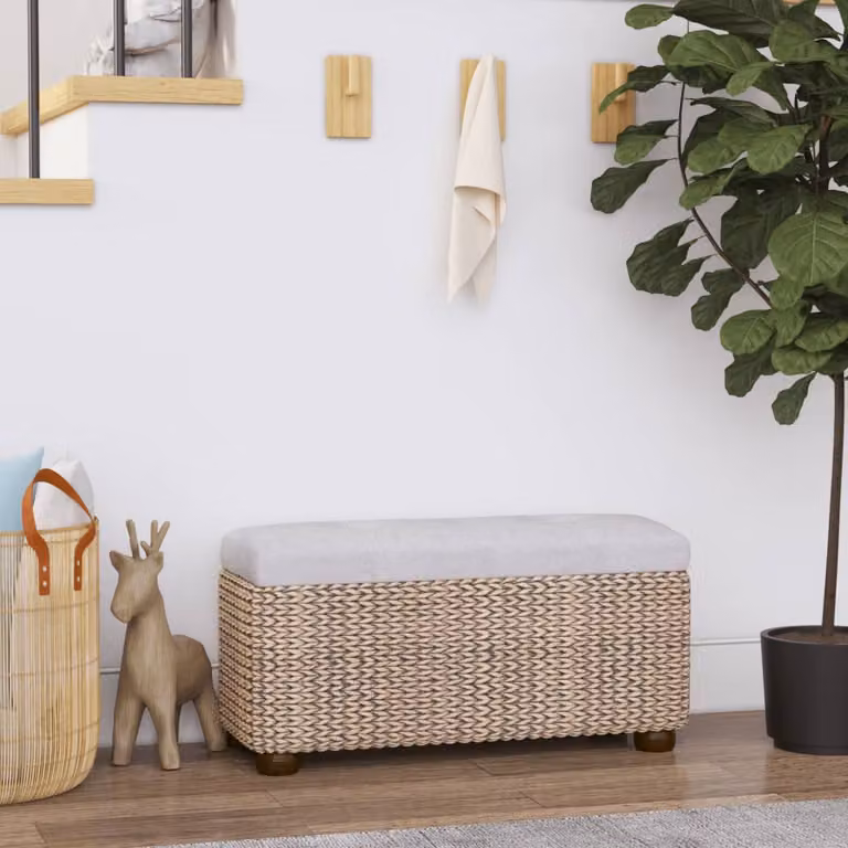 Set di 2 panche portaoggetti con cuscino vidaXL in rattan e tessuto grigio, L: 69 cm