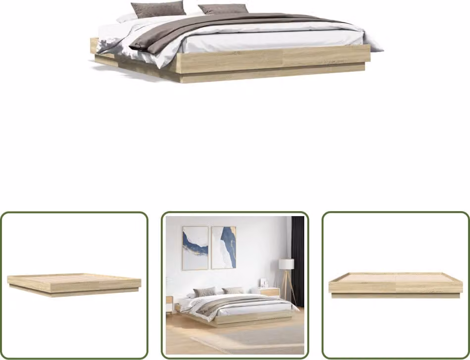 The Living Store Struttura per letto in rovere Sonoma 200x200 cm Materiale a base di legno