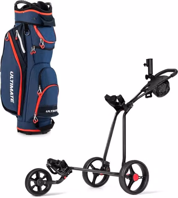 Carrello da golf in ferro pieghevole e borsa da golf leggera e di grande capacit¨¤, Carrello da golf e borsa da golf portatile