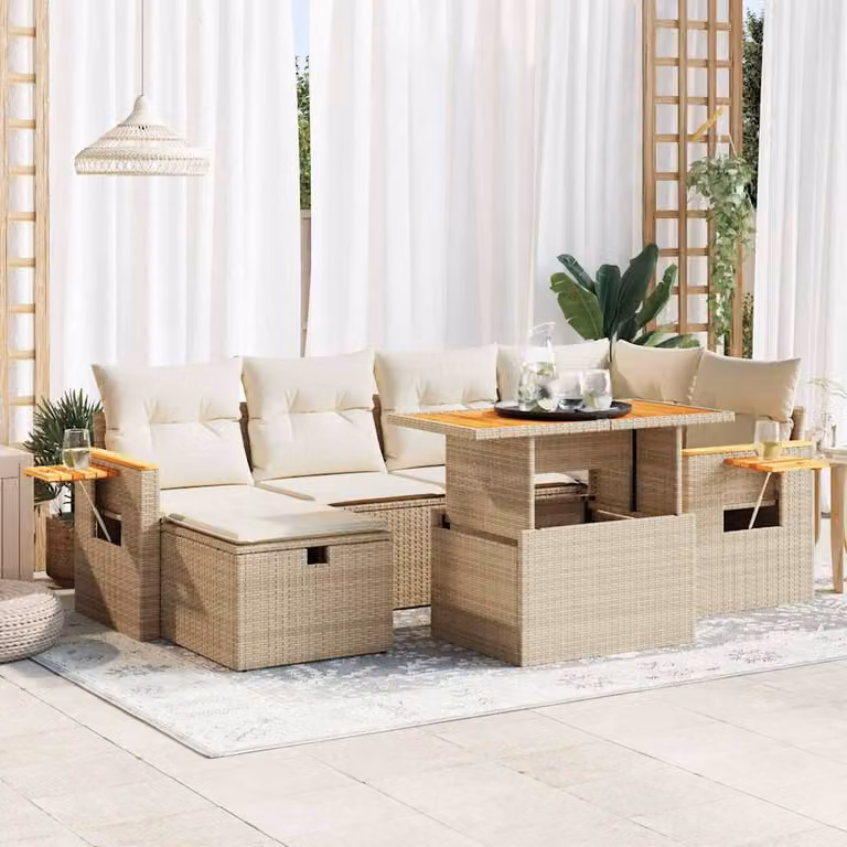 Set Divano da Giardino vidaXL 8 pz in Polyrattan con Cuscini Beige e Struttura in Legno di Acacia e Acciaio