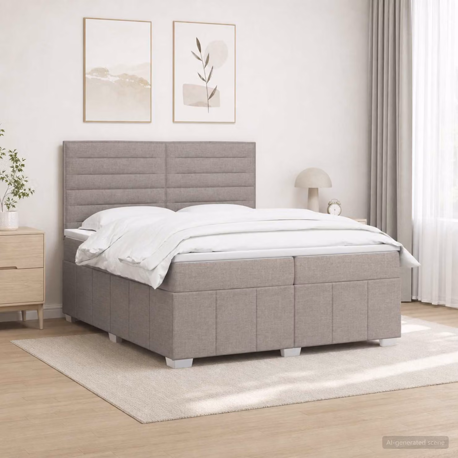 Letto box spring con materasso vidaXL in tessuto beige e grigio, L/P: 200 x 200 cm