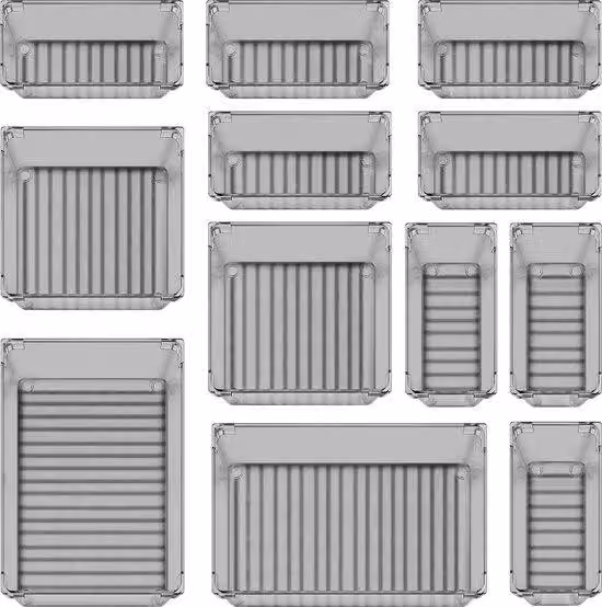 Sistema di contenitori per beauty case, 12 pezzi, grigio