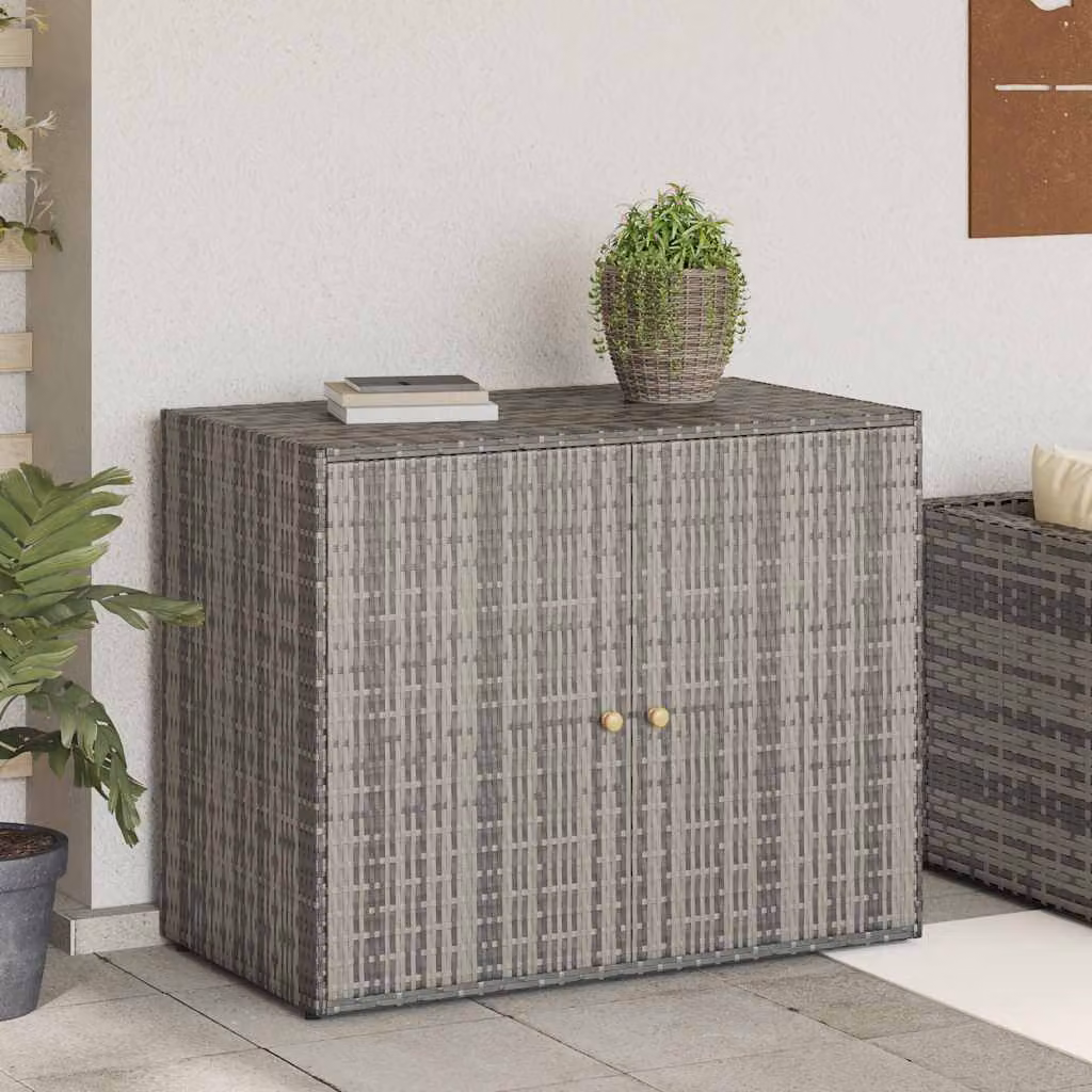 vidaXL Mobile Portaoggetti da Giardino in Polyrattan Grigio L: 100 cm, P: 55,5 cm, H: 80 cm