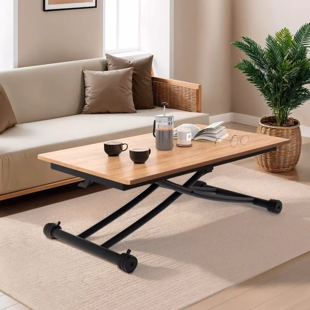 Tavolino rettangolare IDMarket URBANA in legno e metallo nero con meccanismo sollevabile e design industriale – 2