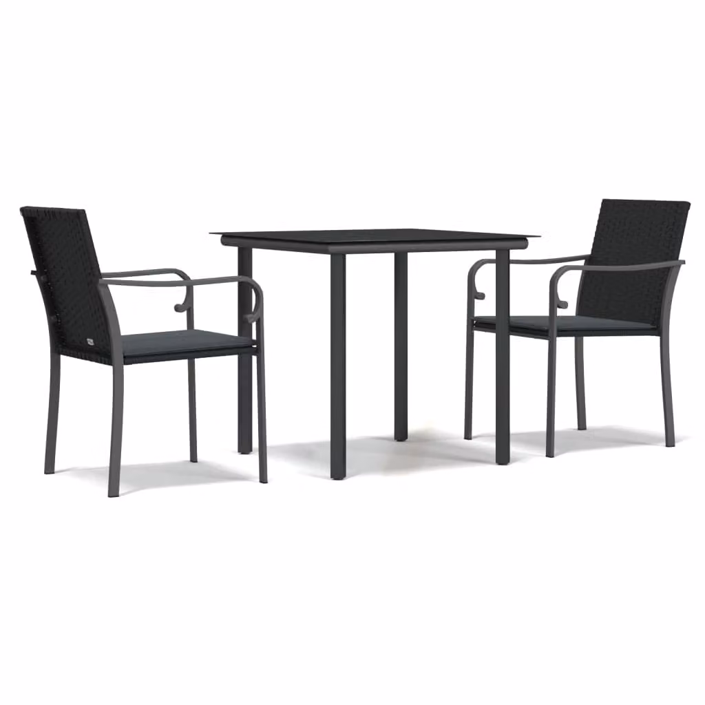 Set Pranzo da Giardino 3pz con Cuscini in Polyrattan e Acciaio
